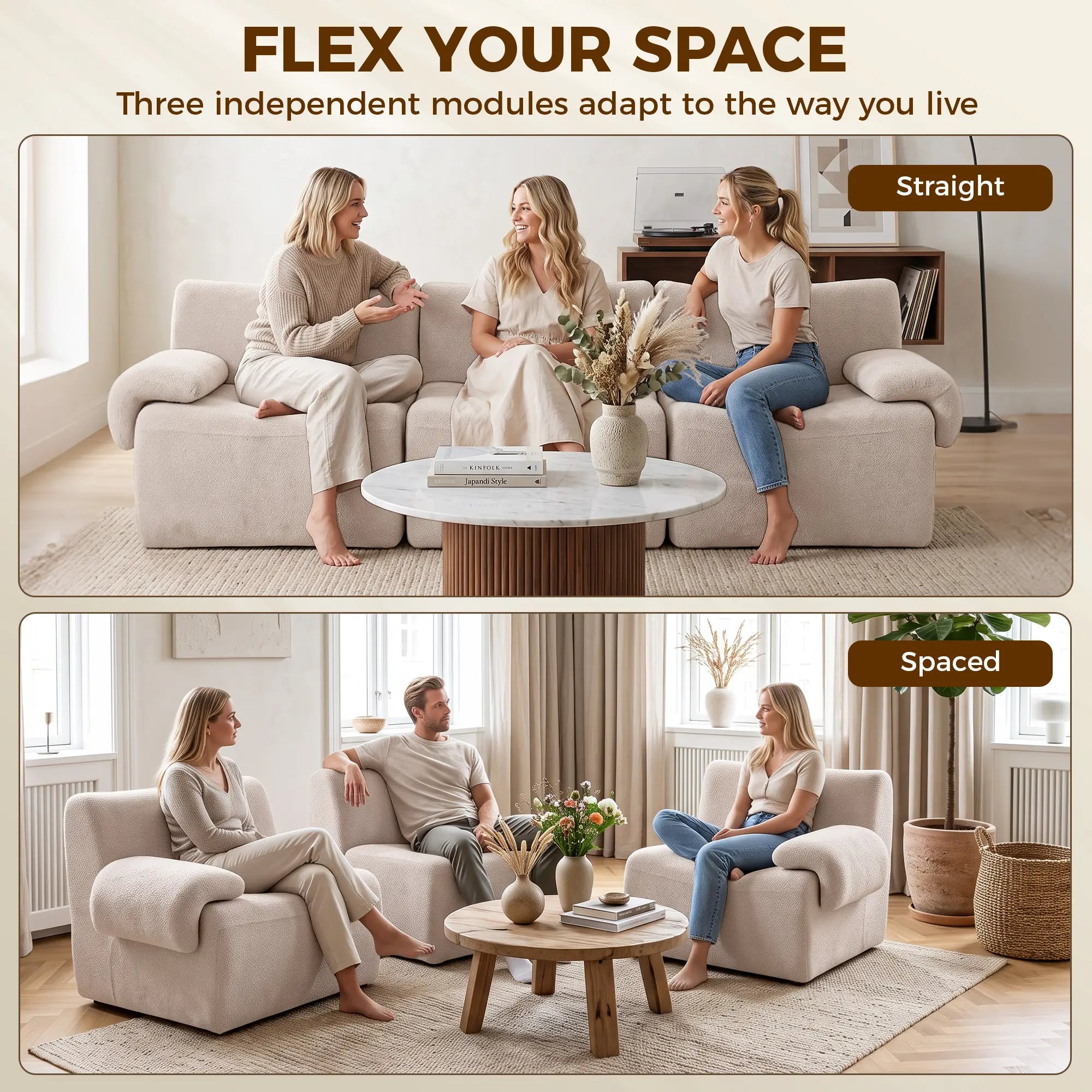 3 Seater Chenille Cloud Sofa, Wide Deep Seat, Beige, Beige 3-Seater Sofas at Gallery Canada