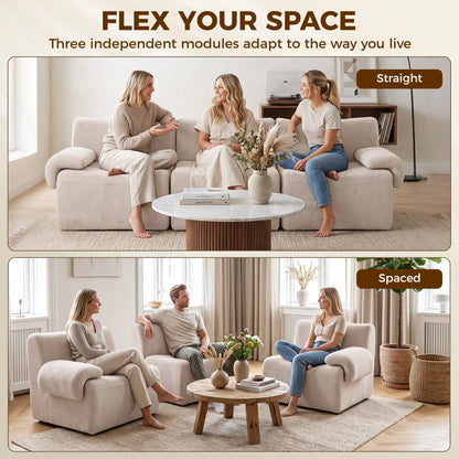 3 Seater Chenille Cloud Sofa, Wide Deep Seat, Beige, Beige 3-Seater Sofas at Gallery Canada