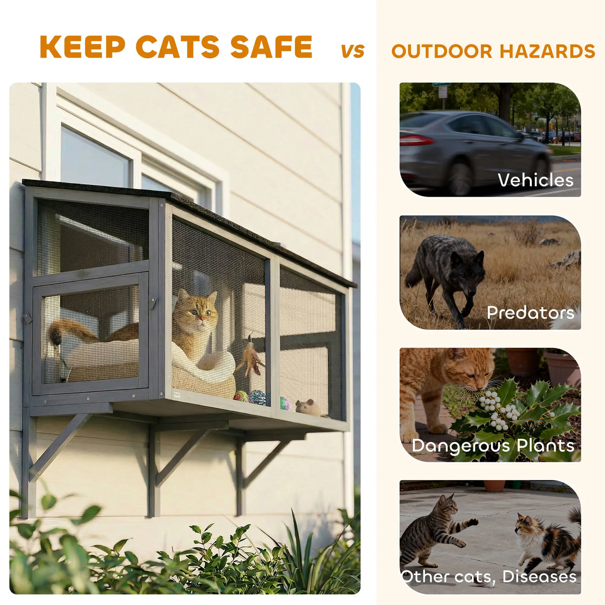 Outdoor Cat Enclosure, Expandable Wooden Cat House, 51.2"L Outdoor Cat Enclosures at Gallery Canada