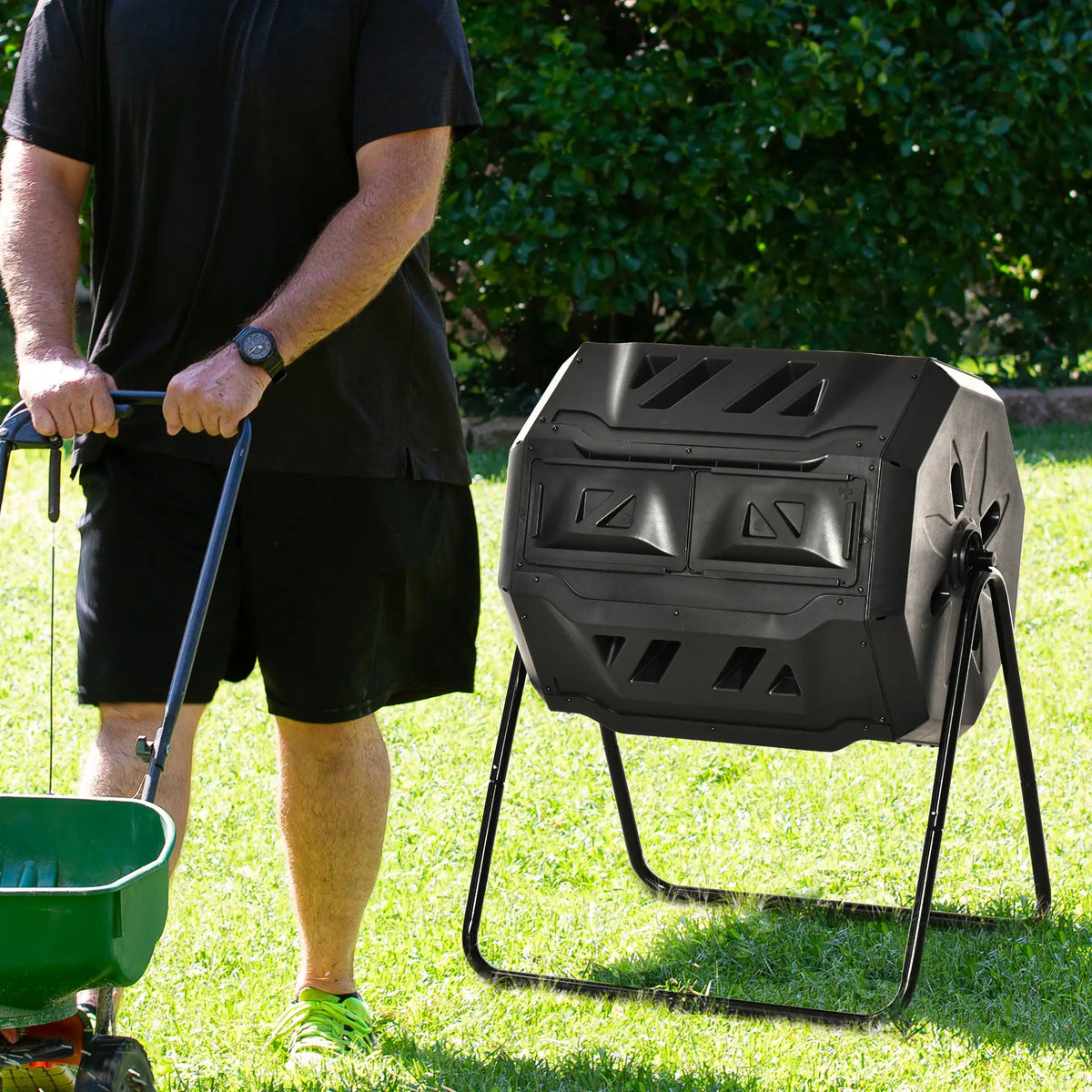 43 Gallon Dual Chamber Tumbling Composter, Black Outdoor Compost Bin at Gallery Canada