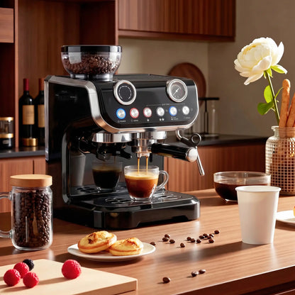 15 Bar Espresso Machine With Grinder & Milk Frother, Stainless Steel, Black Small Kitchen Appliances at Gallery Canada