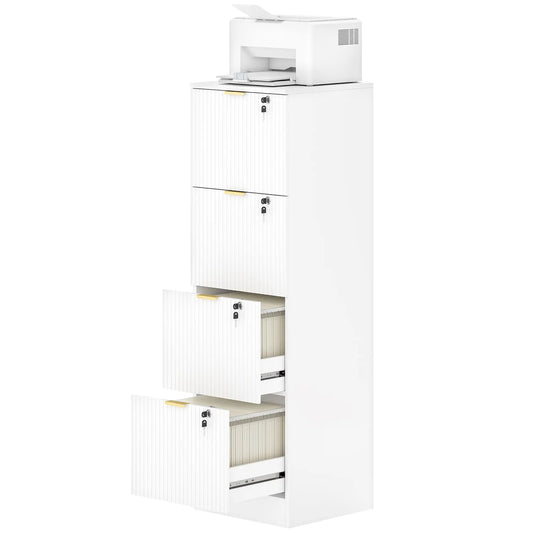 Lockable Filing Cabinet, 4 Drawers, Adjustable Hanging Rails, White Office Cabinets & Cupboards White at Gallery Canada