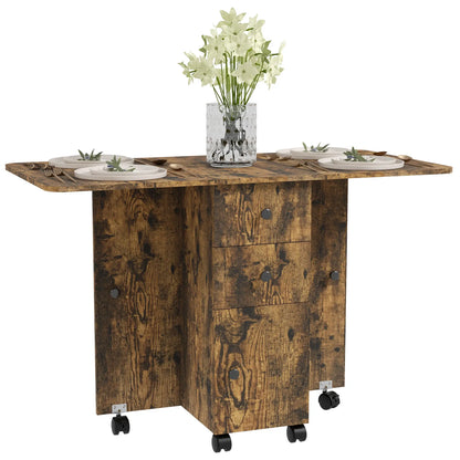 Drop Leaf Dining Table, Mobile Folding Table With Drawers, Rustic Brown, Brown Bar Tables & Dining Tables at Gallery Canada