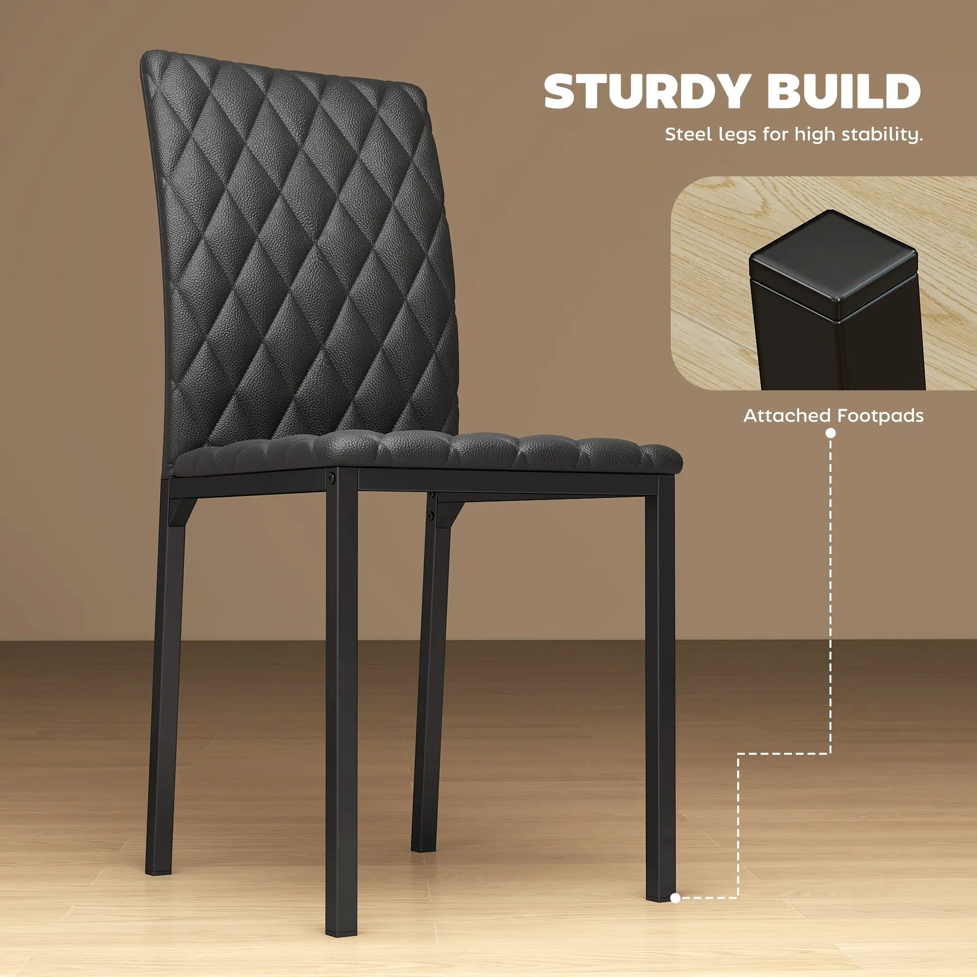 Modern Dining Chairs Set of 4, Upholstered Faux Leather, Black Bar Stools at Gallery Canada