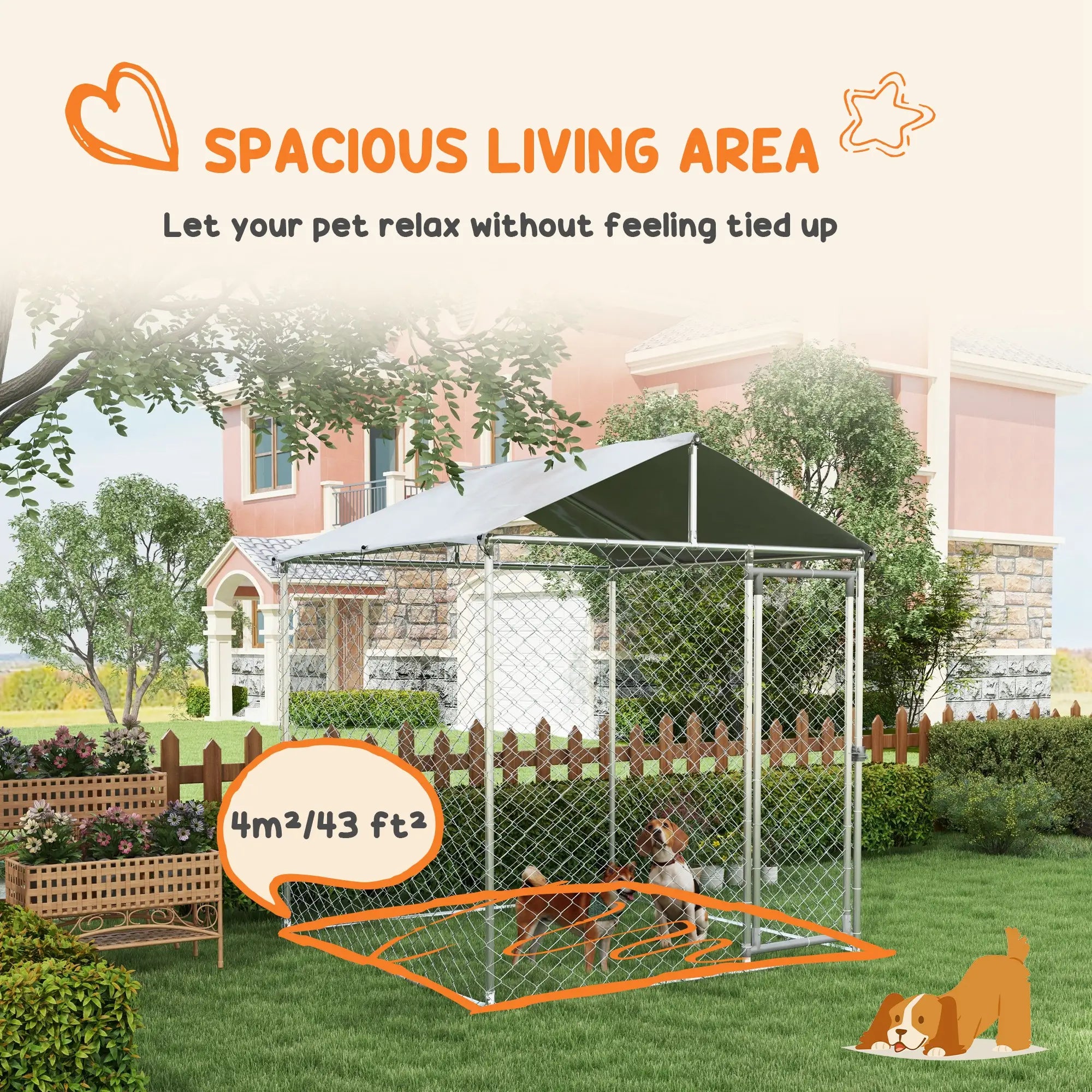 6.6' x 6.6' x 7.8' Outdoor Dog Kennel, Heavy Duty Galvanized Steel, Silver Houses, Kennels & Pens at Gallery Canada
