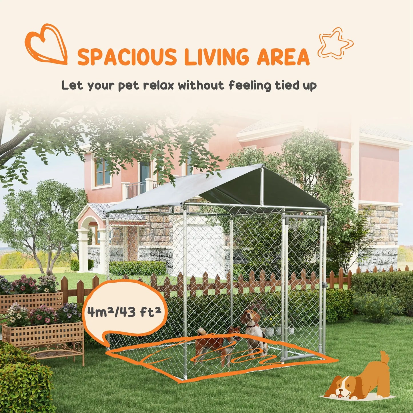 6.6' x 6.6' x 7.8' Outdoor Dog Kennel, Heavy Duty Galvanized Steel, Silver Houses, Kennels & Pens at Gallery Canada