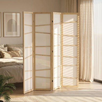 66.9" Folding Room Divider, 4 Panel Wood Frame, Natural Wood Room Dividers at Gallery Canada