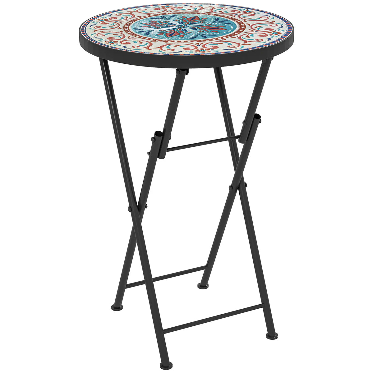 Mosaic Outdoor Patio Side Table, 14" Round, Mixed Colour, Colour Patio Side Tables Orange, Blue, White, Black at Gallery Canada