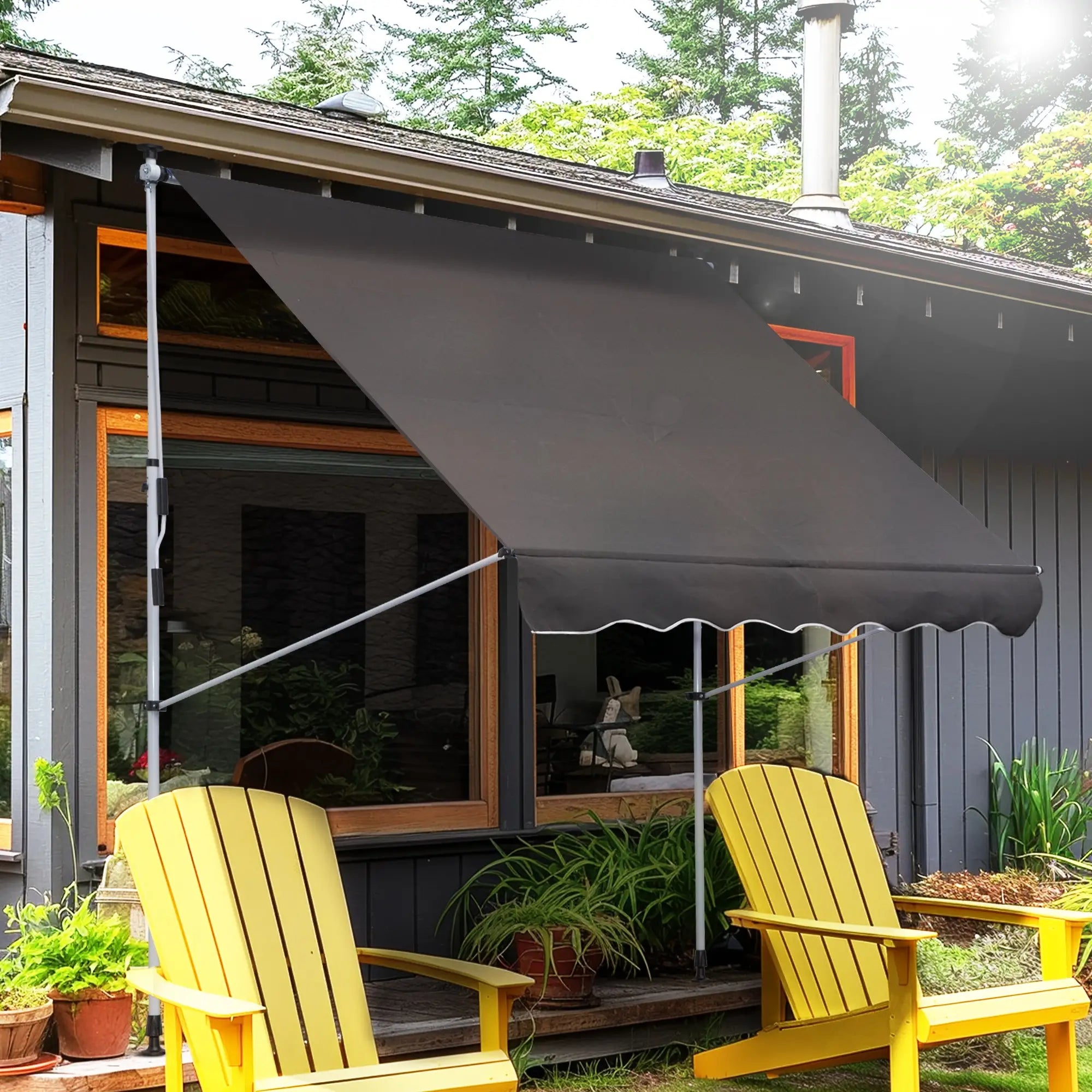 6.6'x5' Retractable Patio Awning, Sun Shade, Water Resistant, Grey Door Awnings at Gallery Canada