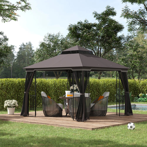 10'x10' Soft-Top Patio Gazebo, Double Tier Roof, Mesh Curtains