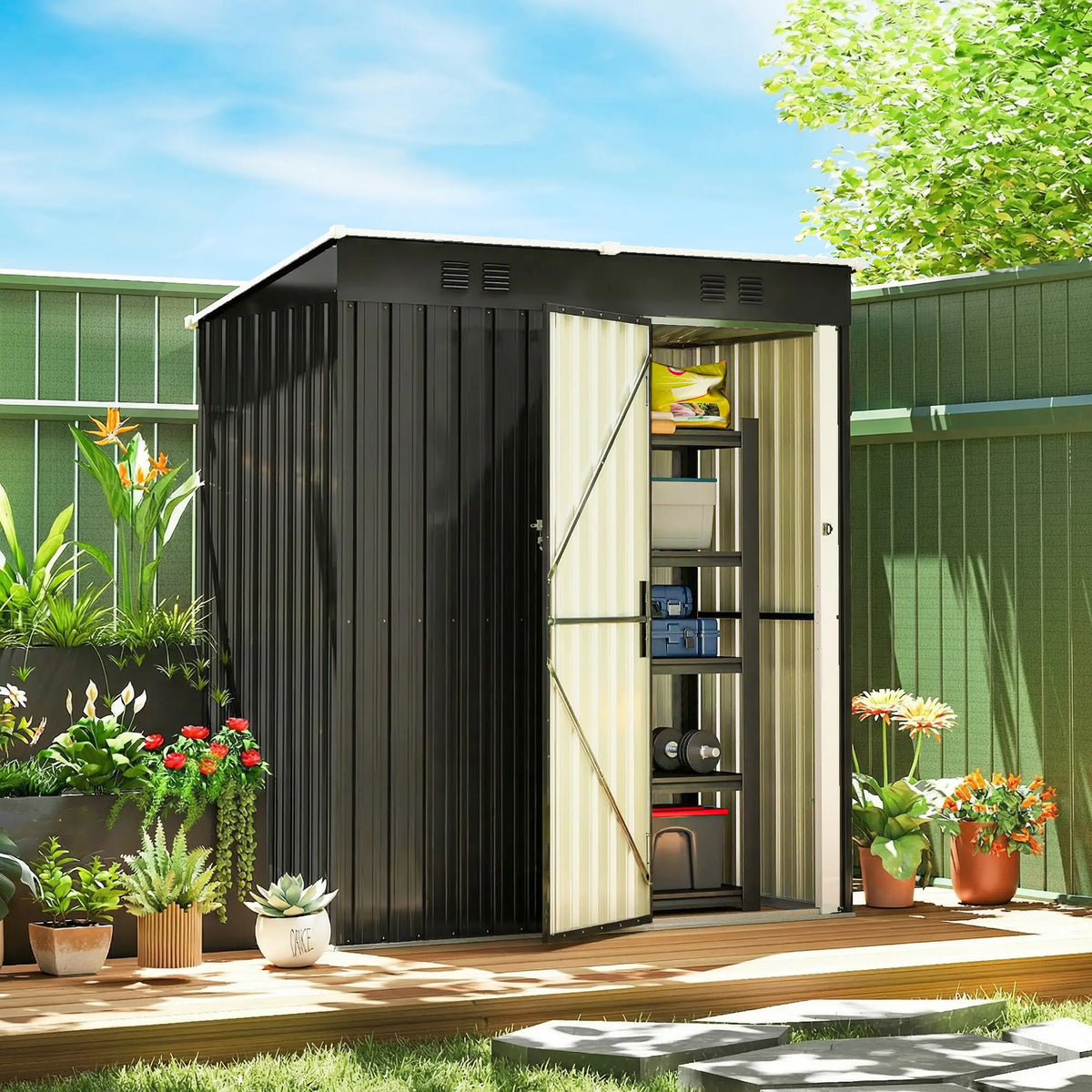 5 x 3 ft Metal Garden Shed, Lean-To Outdoor Storage, Dark Grey Sheds at Gallery Canada