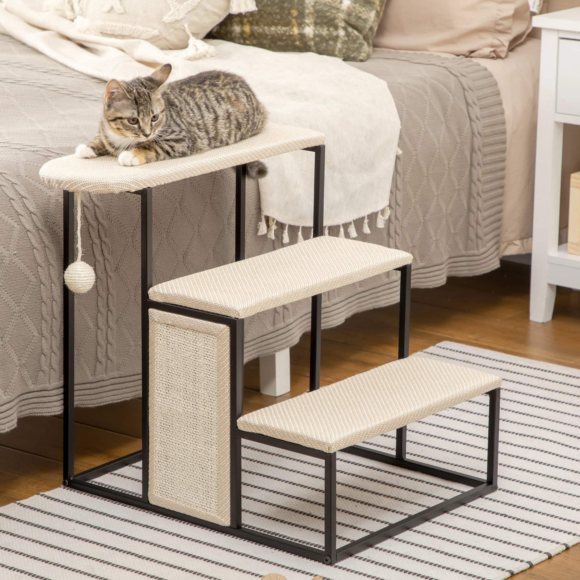 20 3-Step Cat Stairs, Carpeted Ladder Ramp, Scratching Board, Cream White Dog Stairs at Gallery Canada