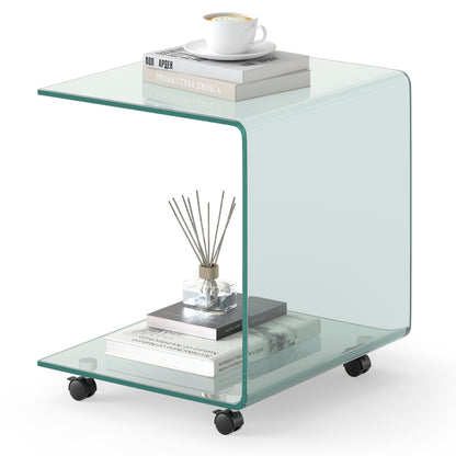 C-Shaped End Table, Tempered Glass Side Table With Shelf, Transparent End & Side Tables at Gallery Canada