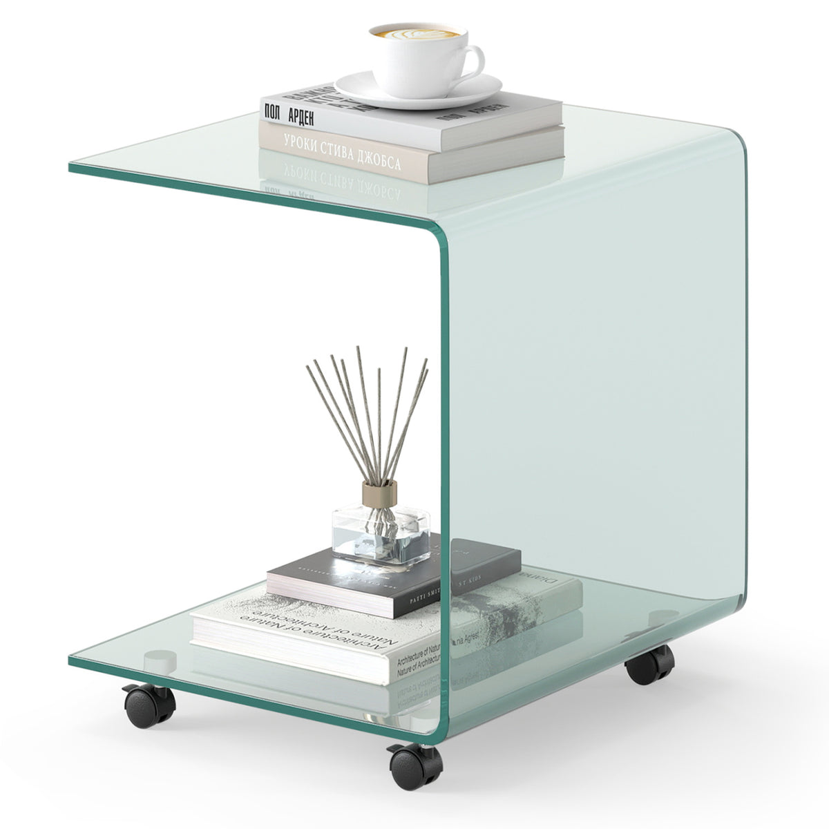C-Shaped End Table, Tempered Glass Side Table With Shelf, Transparent End & Side Tables Transparent at Gallery Canada