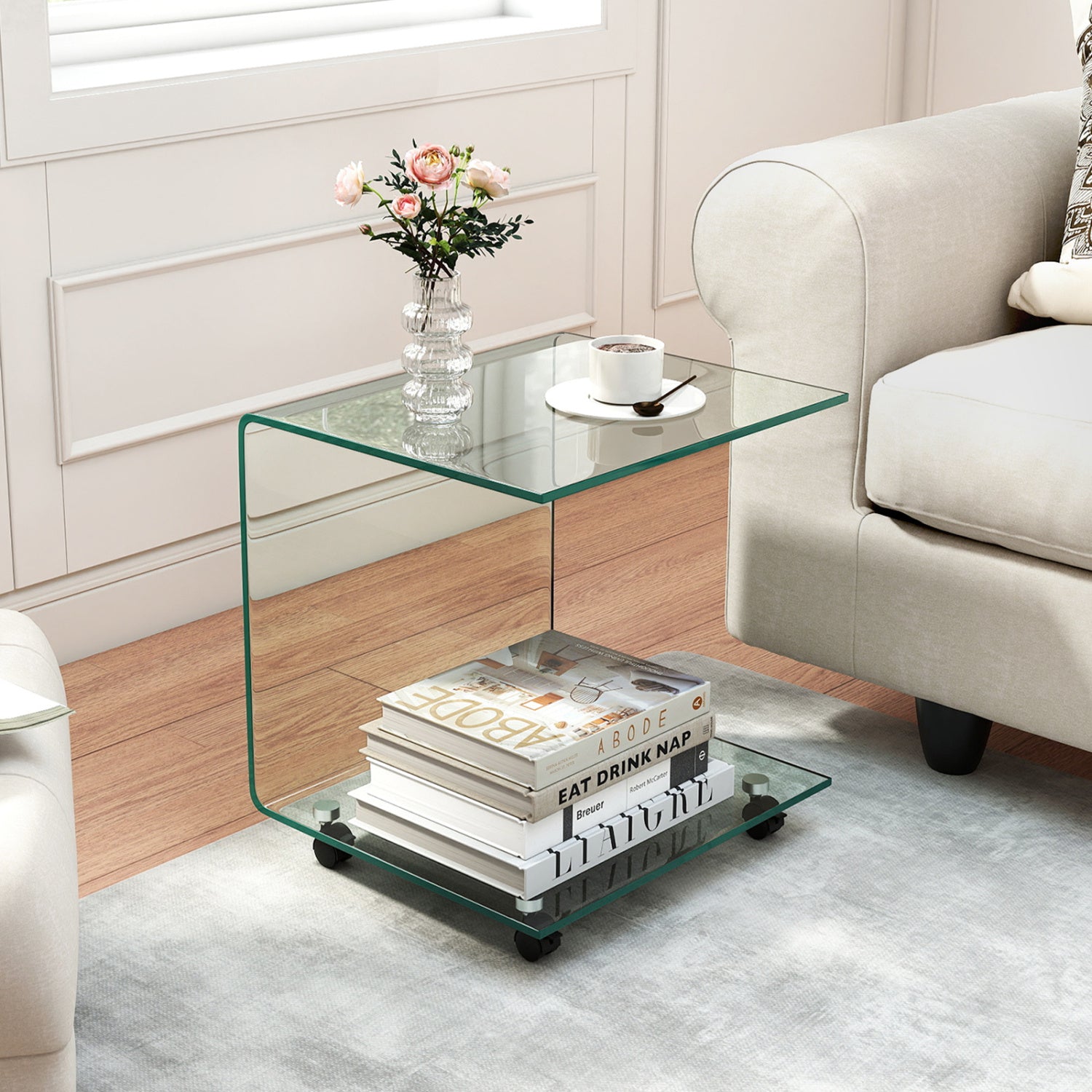 C-Shaped End Table, Tempered Glass Side Table With Shelf, Transparent End & Side Tables at Gallery Canada
