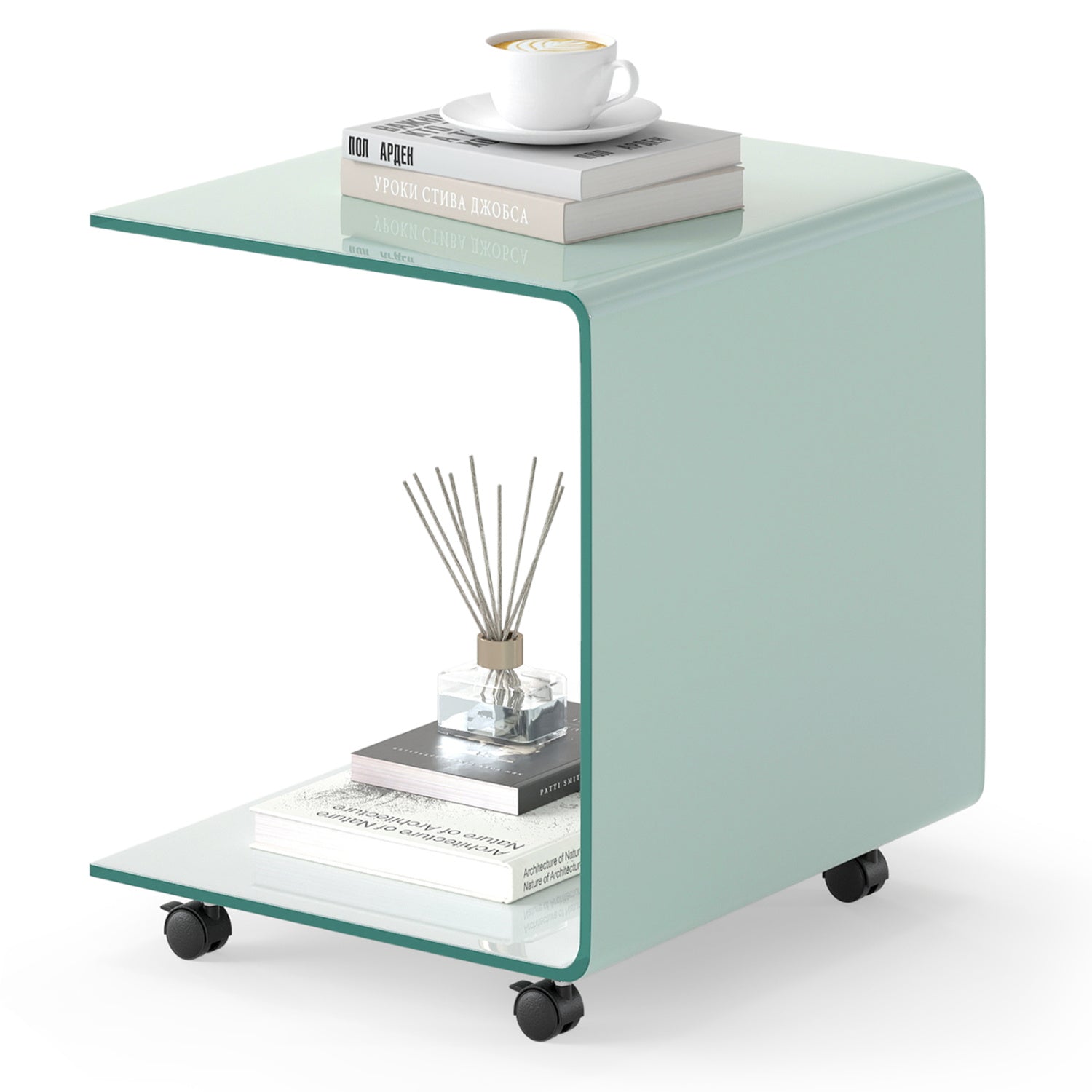 C-Shaped End Table Modern Tempered Glass Side Table with Shelf, White End & Side Tables at Gallery Canada
