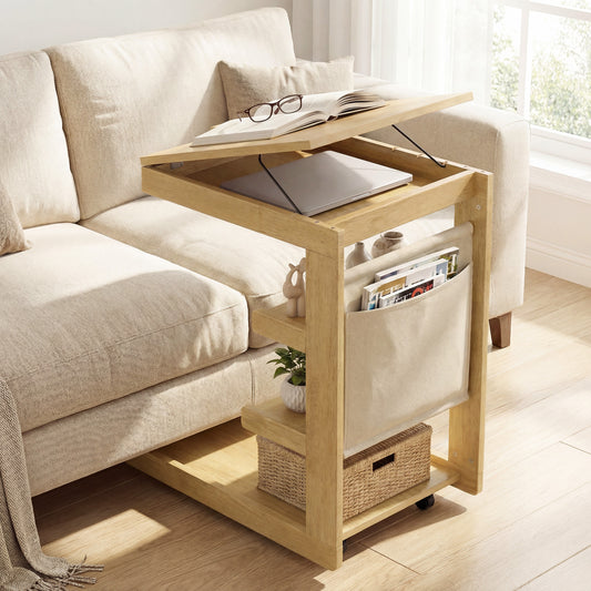 C-Shaped End Table With Wheels, Natural End & Side Tables Natural at Gallery Canada