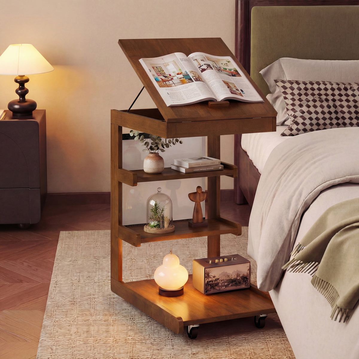 C-Shaped End Table With Wheels, Adjustable Desktop, Brown End & Side Tables at Gallery Canada