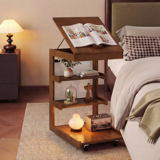 C-Shaped End Table With Wheels, Adjustable Desktop, Brown End & Side Tables Brown at Gallery Canada