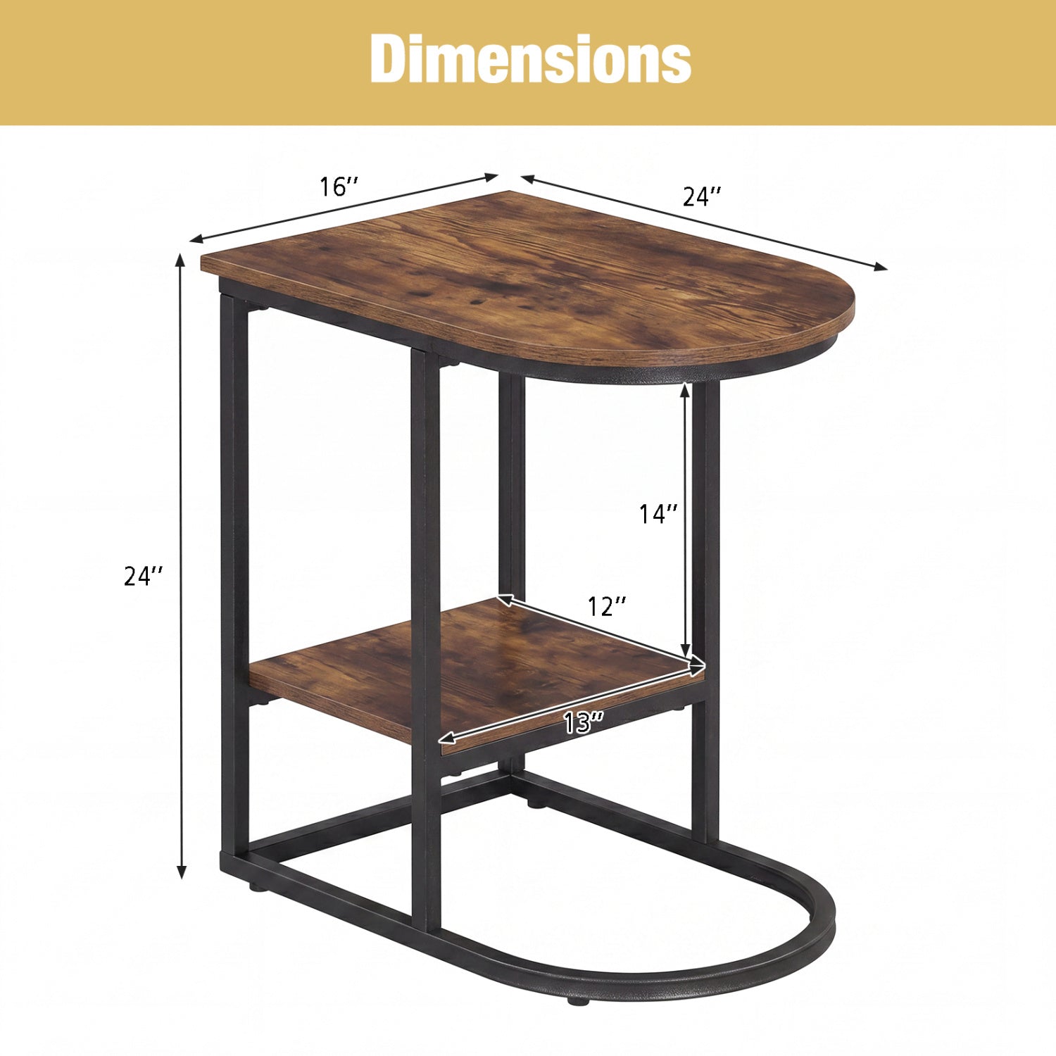 C-shaped Modern Sofa Side Table with Storage Shelf Faux and Marble Tabletop , Rustic Brown End & Side Tables at Gallery Canada