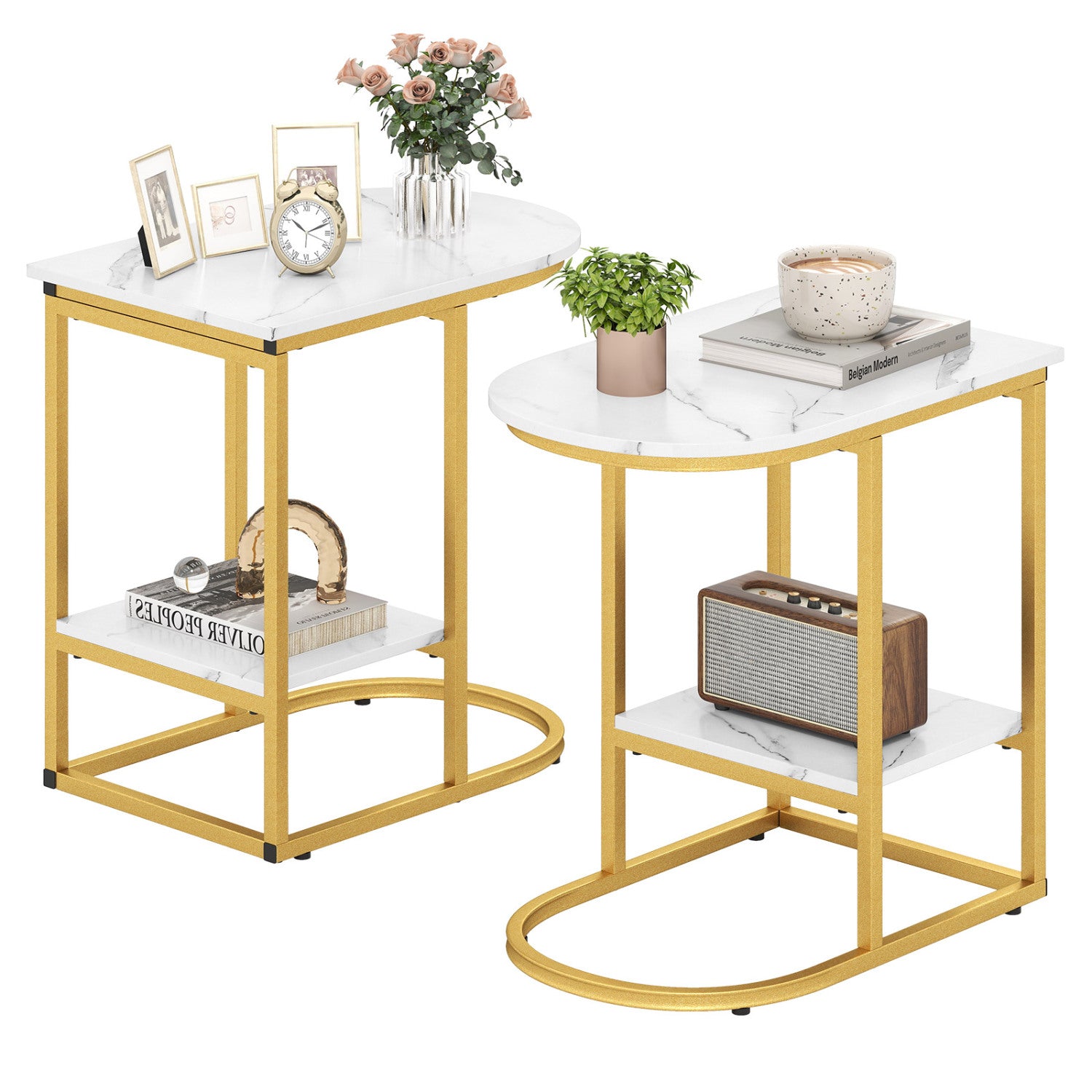 C-Shaped Sofa Side Table with Storage Shelf, White End & Side Tables White at Gallery Canada