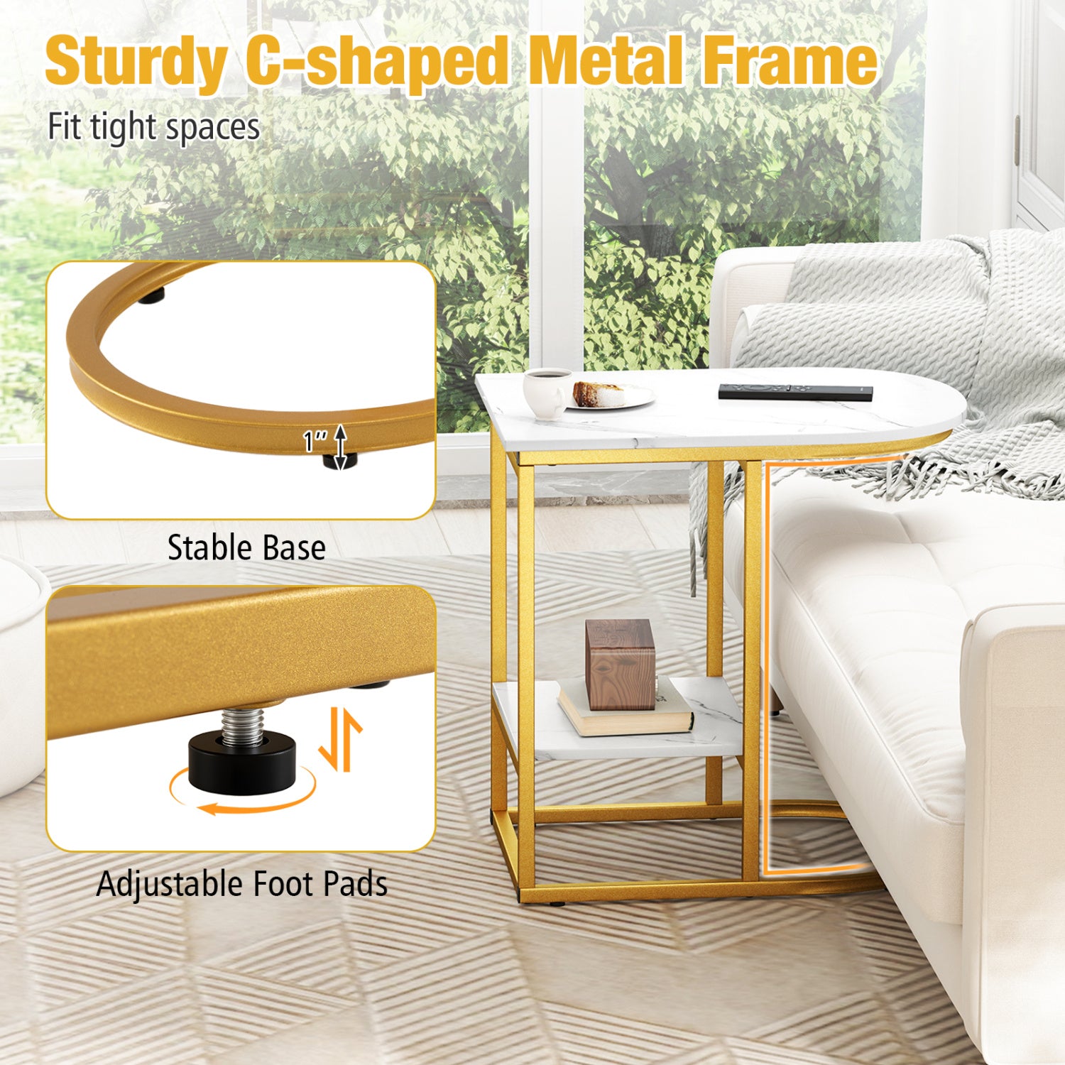 C-Shaped Sofa Side Table with Storage Shelf, White End & Side Tables at Gallery Canada