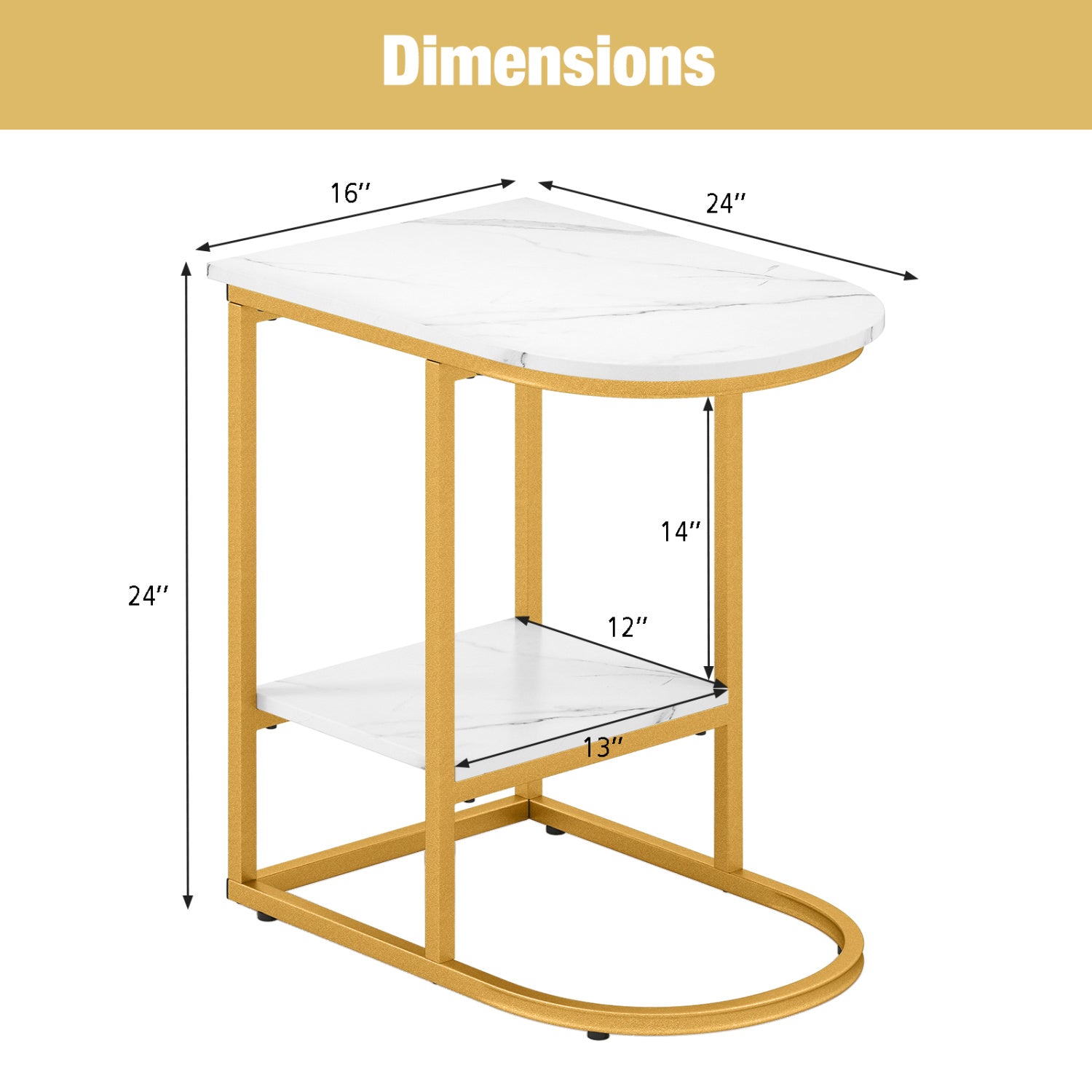 C-Shaped Sofa Side Table with Storage Shelf, White End & Side Tables at Gallery Canada