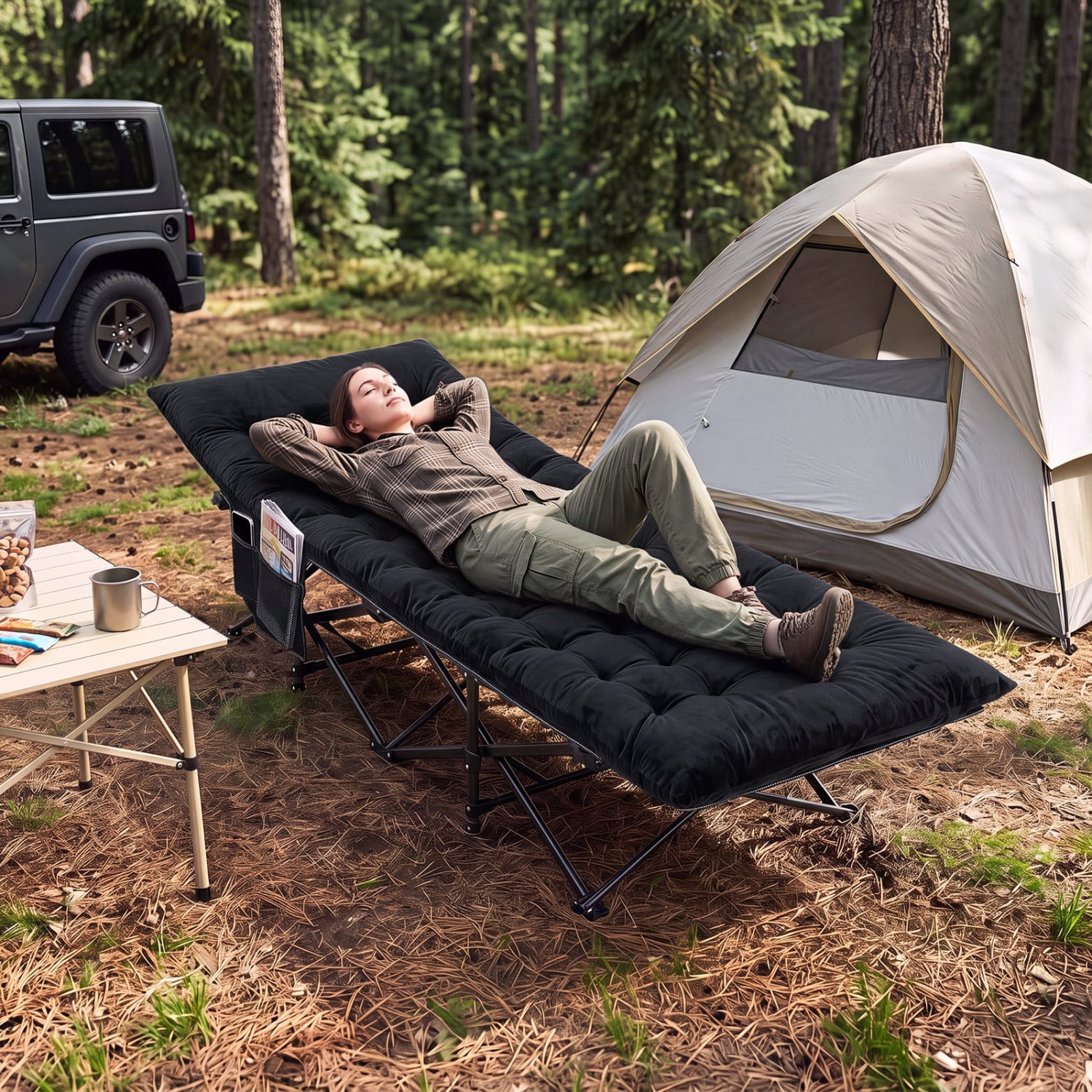 Camping Cot For Adults With Padded Mat, Black Camping Furniture at Gallery Canada