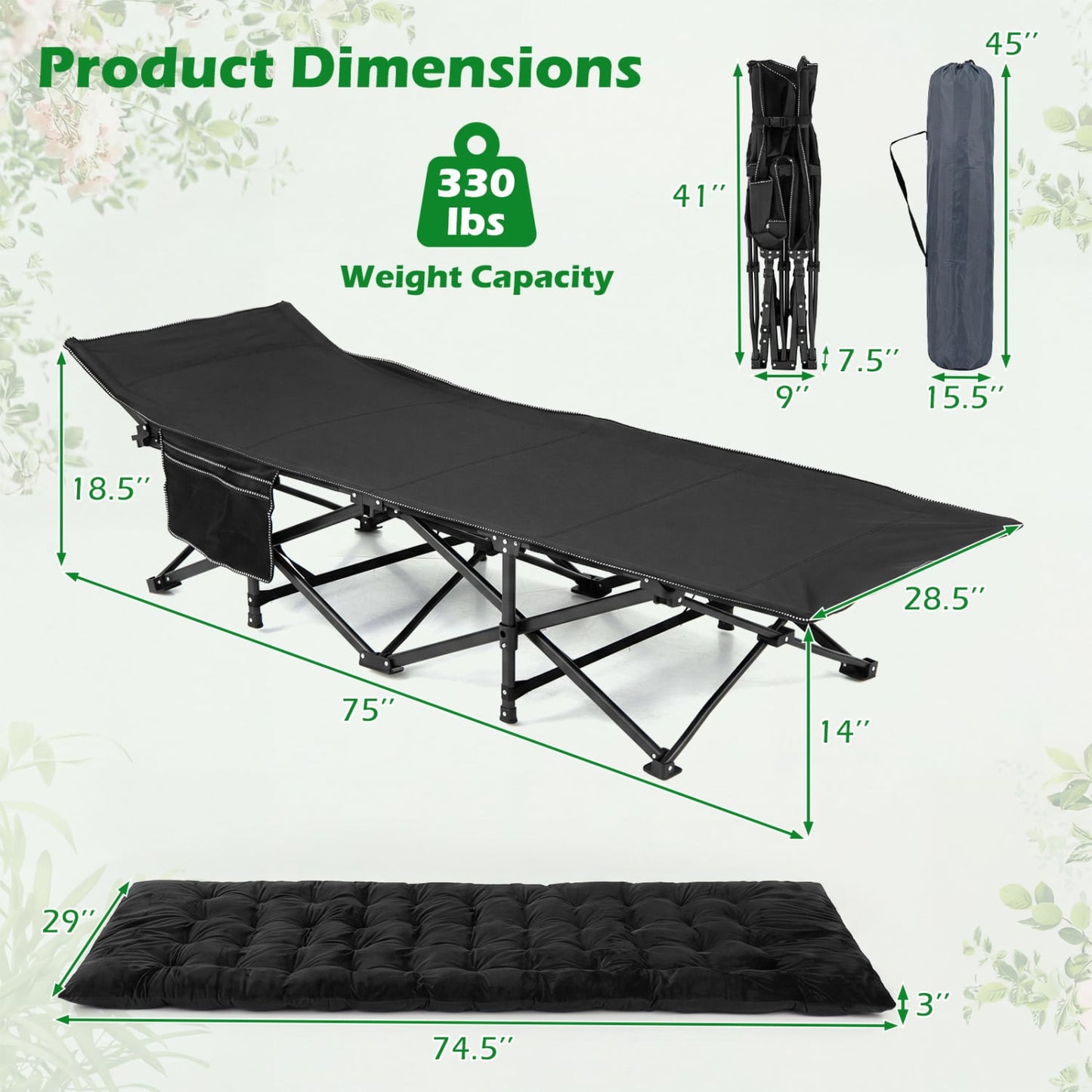 Camping Cot For Adults With Padded Mat, Black Camping Furniture at Gallery Canada