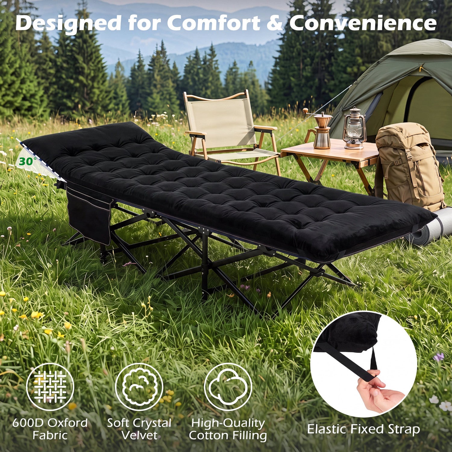 Camping Cot For Adults With Padded Mat, Black Camping Furniture at Gallery Canada