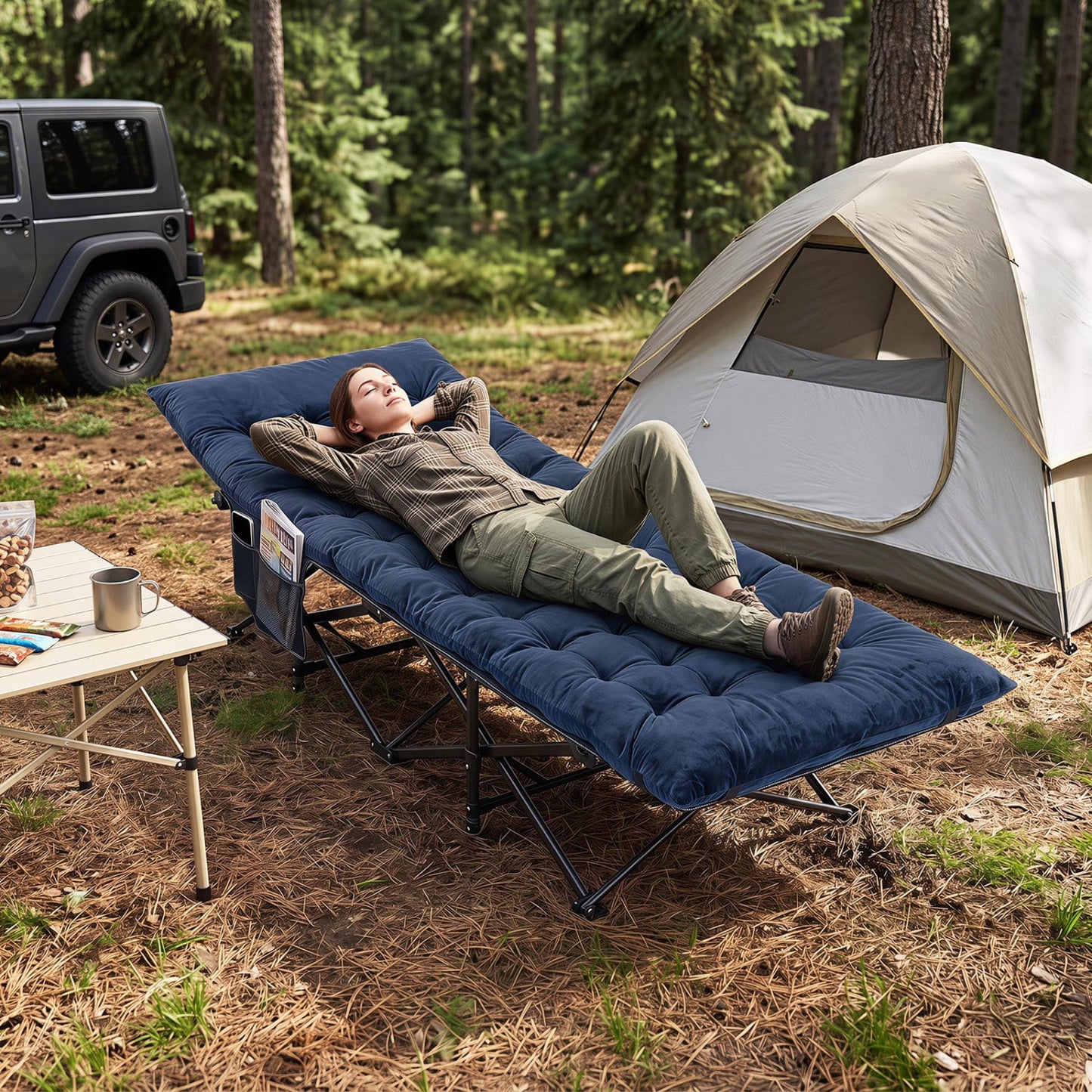 Camping Cot With Padded Mat And Bag, Navy Camping Furniture at Gallery Canada