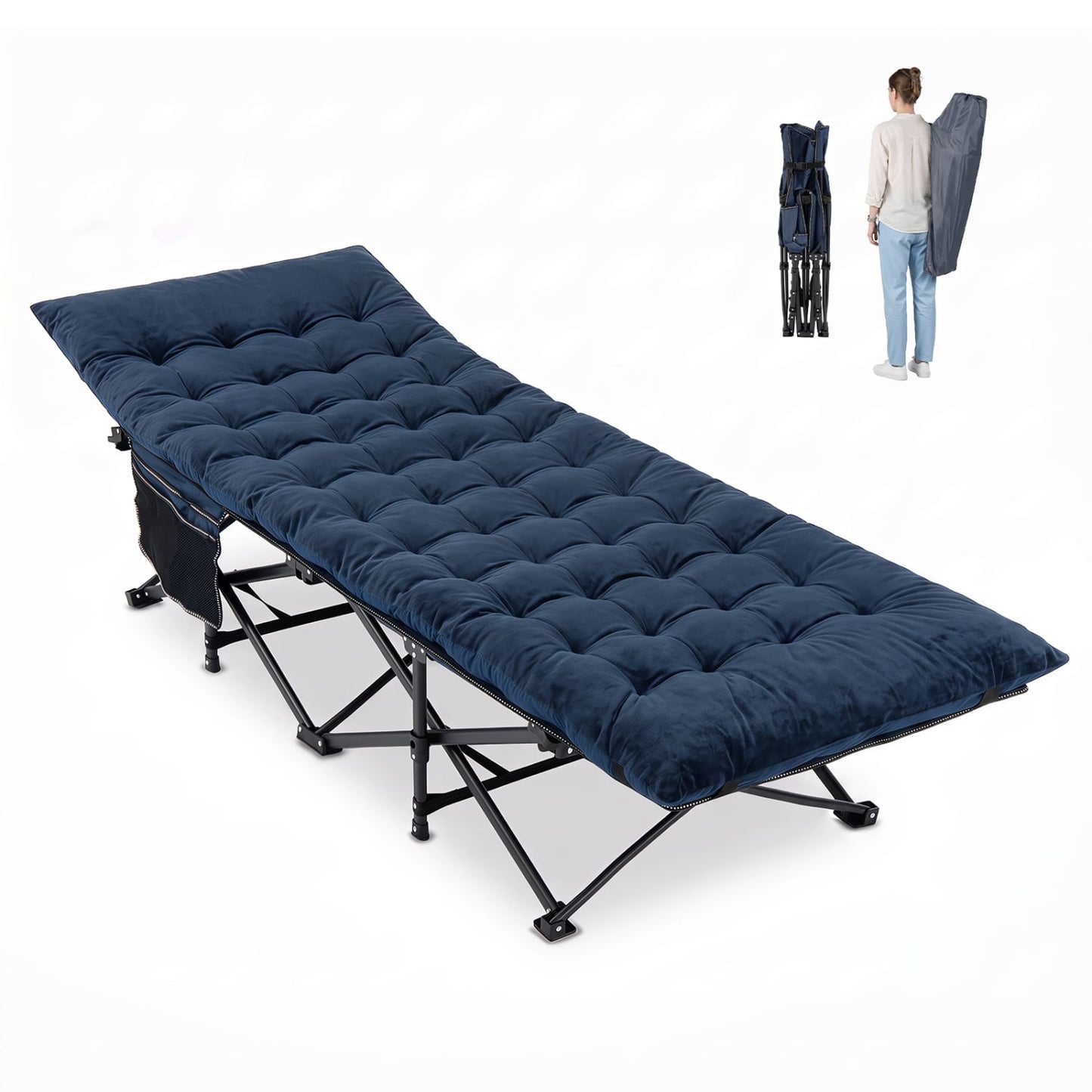 Camping Cot With Padded Mat And Bag, Navy Camping Furniture at Gallery Canada