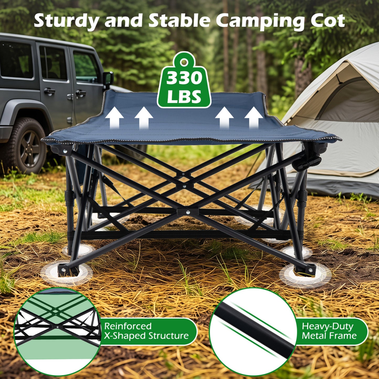 Camping Cot With Padded Mat And Bag, Navy Camping Furniture at Gallery Canada