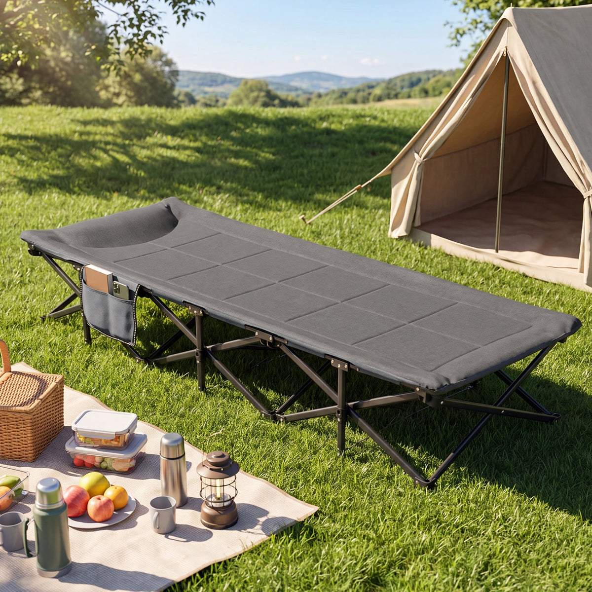 Camping Cot With Padded Pillow, Storage Pouch, Gray Camping Furniture at Gallery Canada