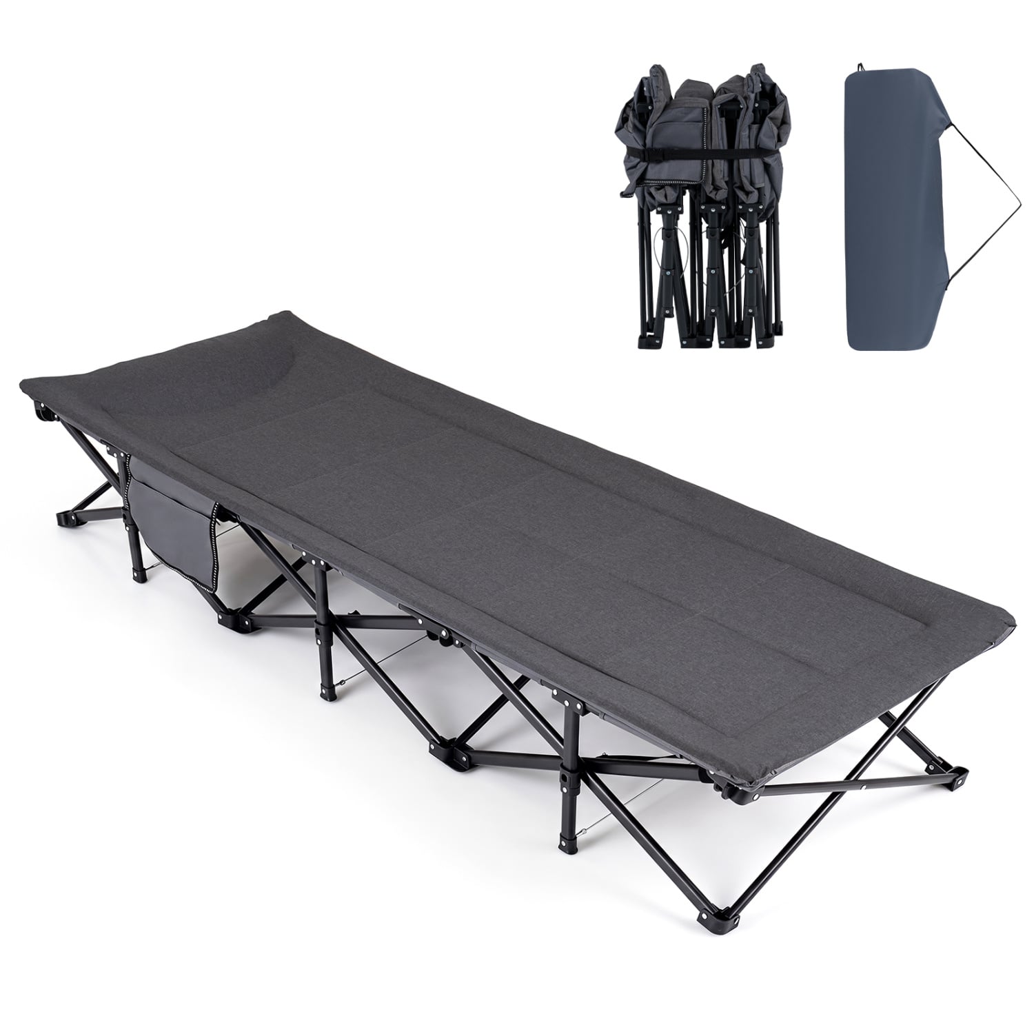 Camping Cot With Padded Pillow, Storage Pouch, Gray Camping Furniture Gray at Gallery Canada