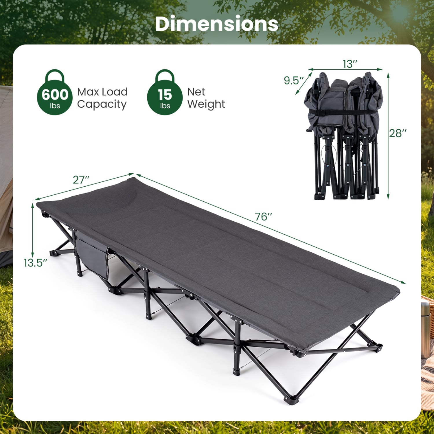 Camping Cot With Padded Pillow, Storage Pouch, Gray Camping Furniture at Gallery Canada
