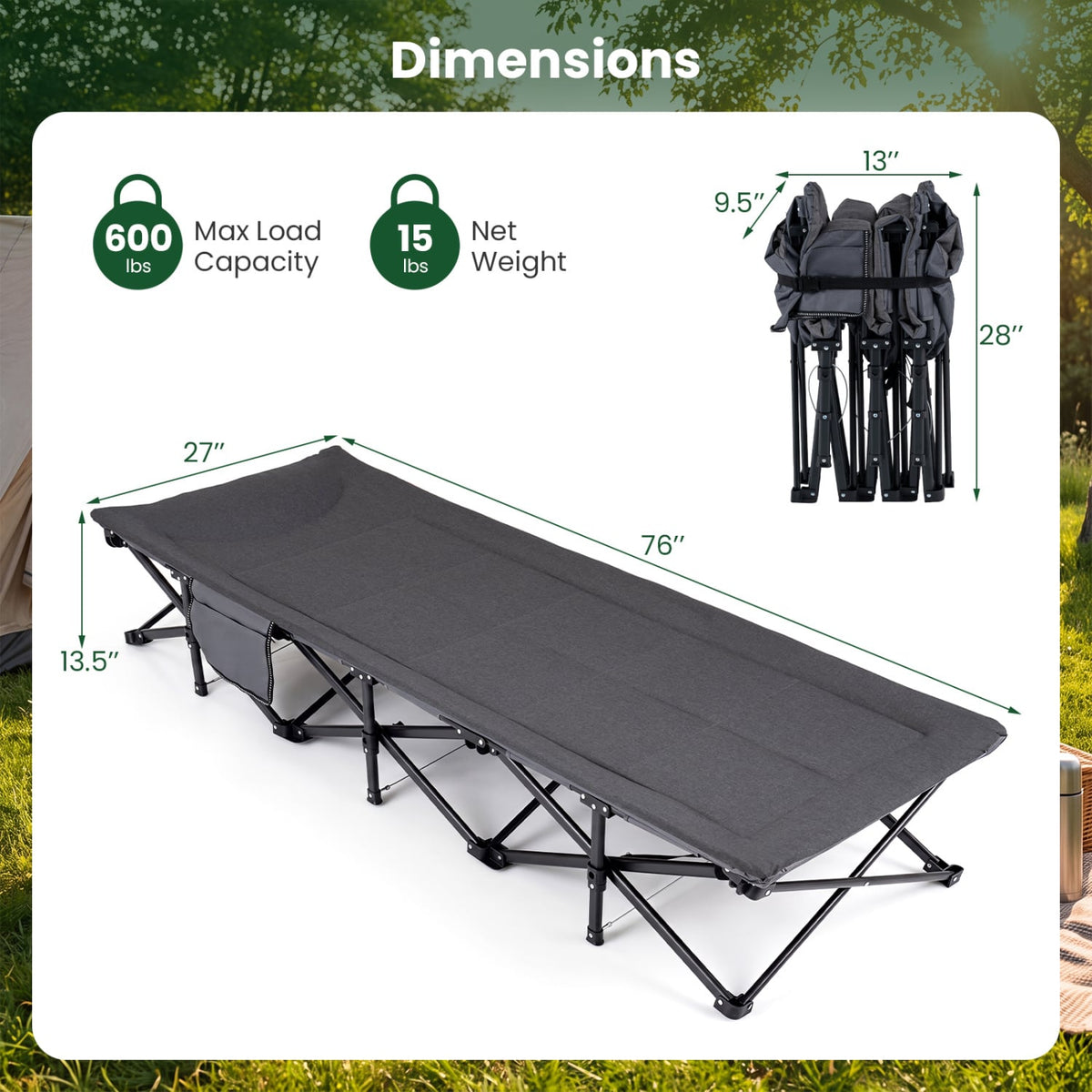 Camping Cot With Padded Pillow, Storage Pouch, Gray Camping Furniture at Gallery Canada