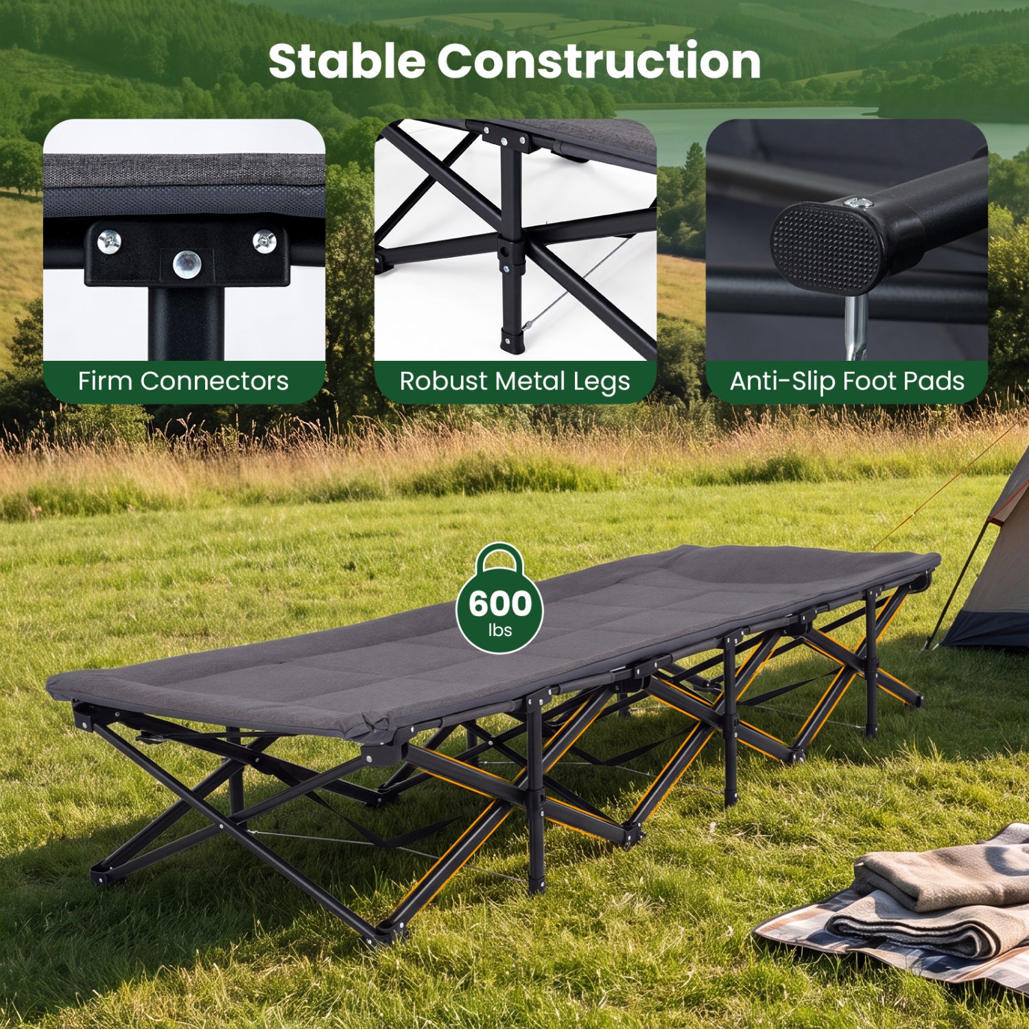 Camping Cot With Padded Pillow, Storage Pouch, Gray Camping Furniture at Gallery Canada