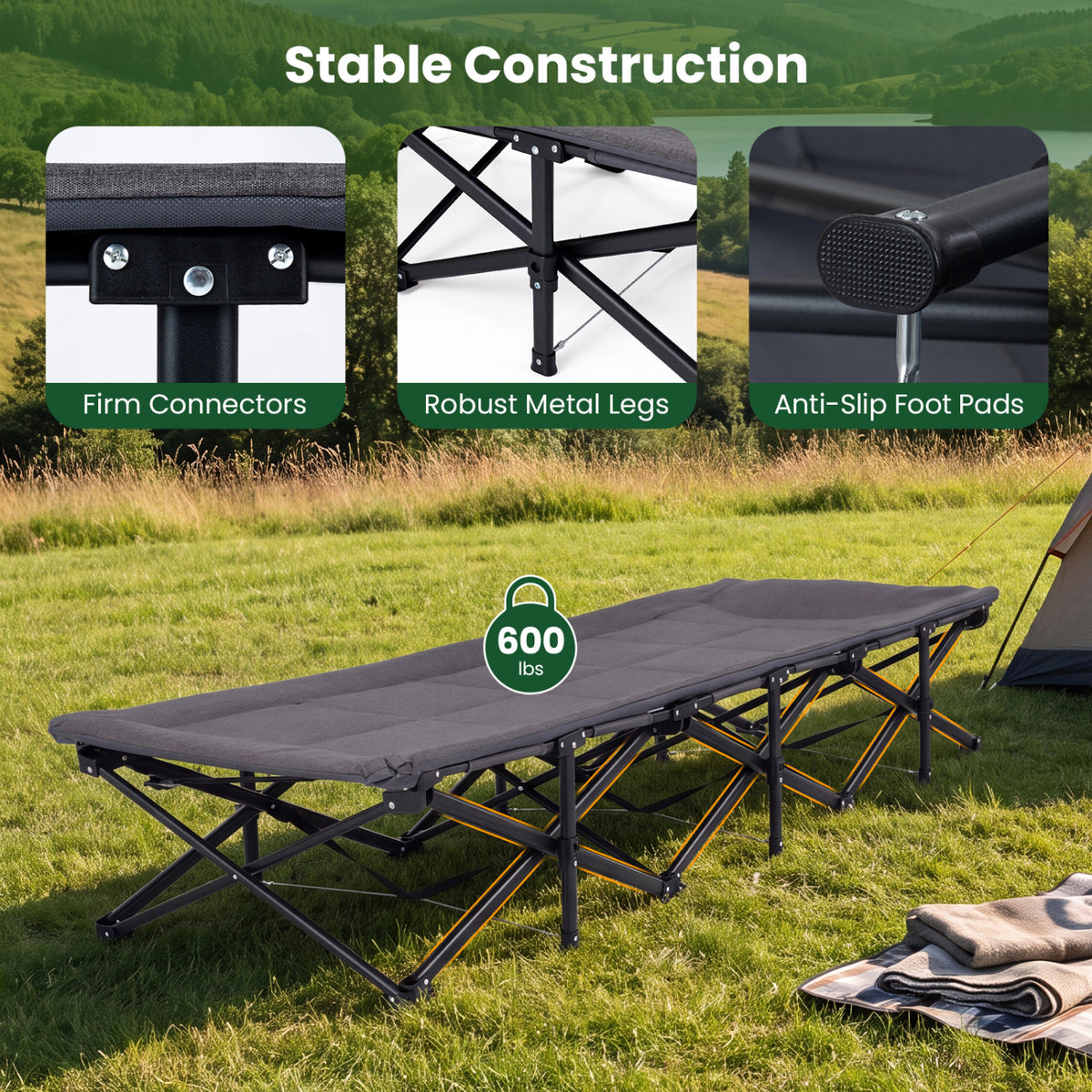 Camping Cot With Padded Pillow, Storage Pouch, Gray Camping Furniture at Gallery Canada