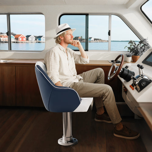 Pontoon Boat Chair, PVC Leather, Armrests, Blue