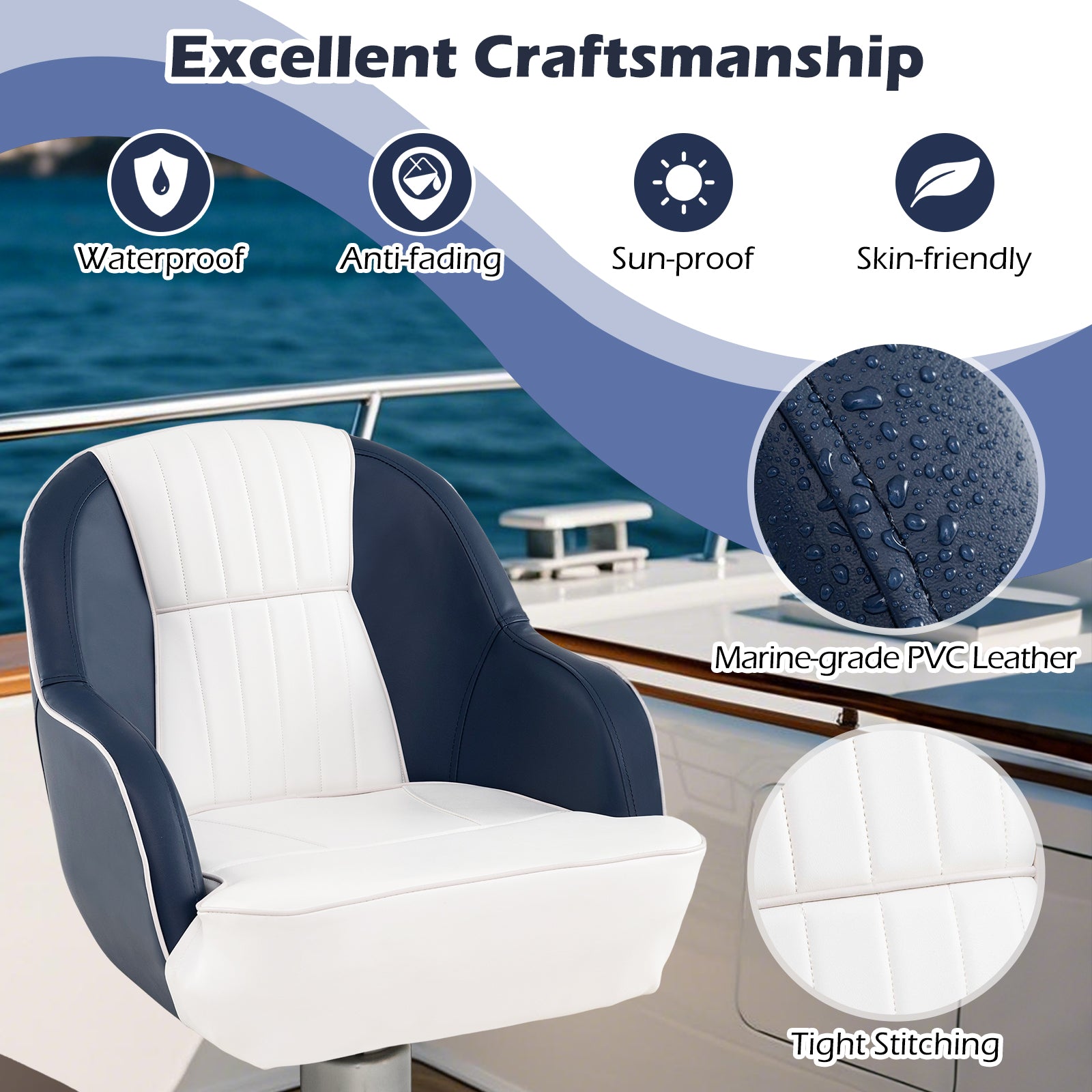 Pontoon Boat Chair, PVC Leather, Armrests, Blue Water Sports at Gallery Canada