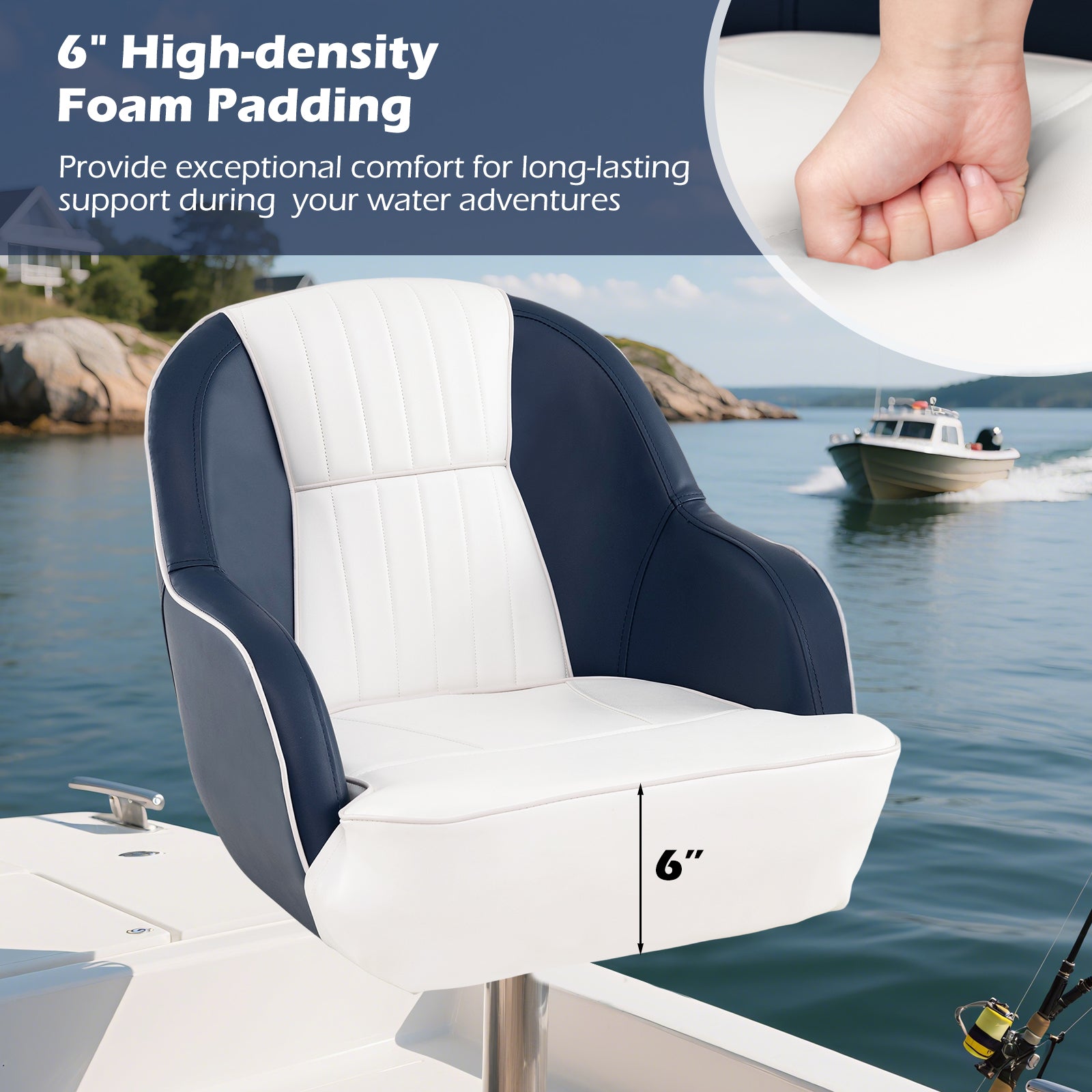 Pontoon Boat Chair, PVC Leather, Armrests, Blue Water Sports at Gallery Canada