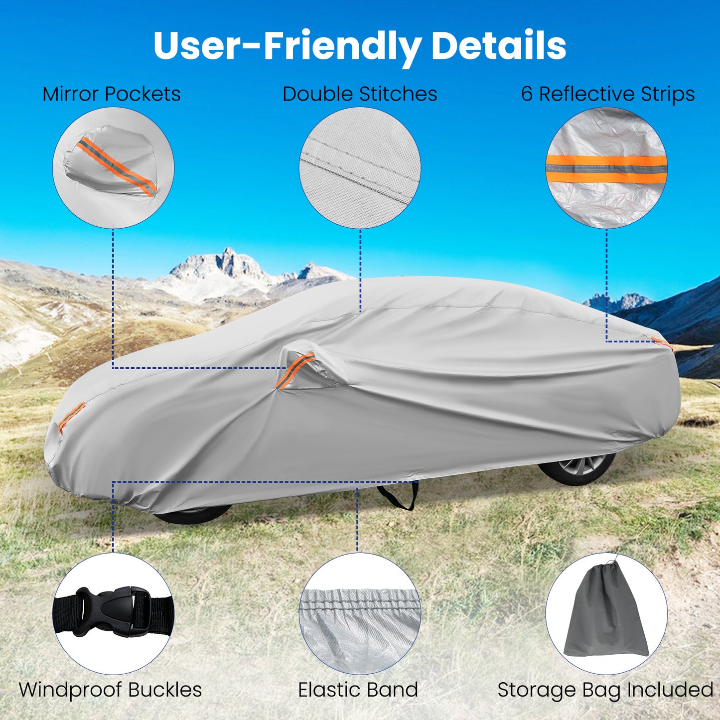 Universal Car Cover, 193 Inch, Rain Sun UV Protection, Silver Garages at Gallery Canada