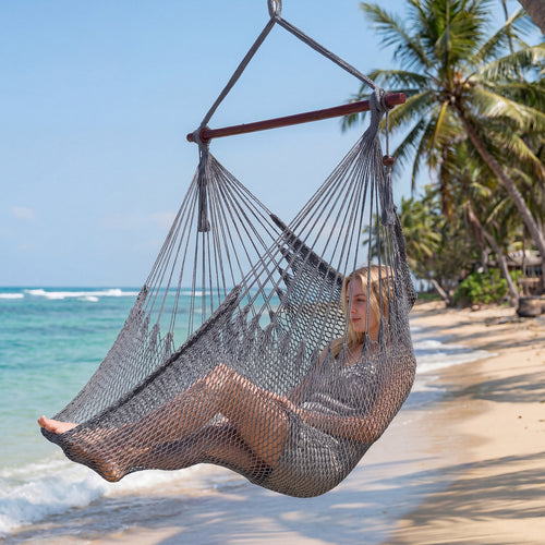 Large Hammock Chair, Metal Spreader Bar, Soft-Spun Rope Woven Swing, Gray