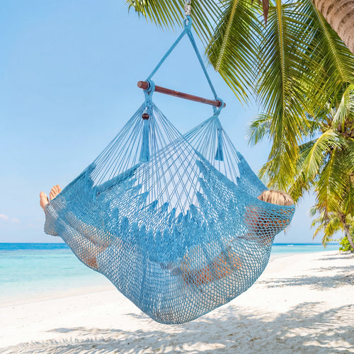 Large Hammock Chair, Metal Spreader Bar, Soft-Spun Rope, Blue
