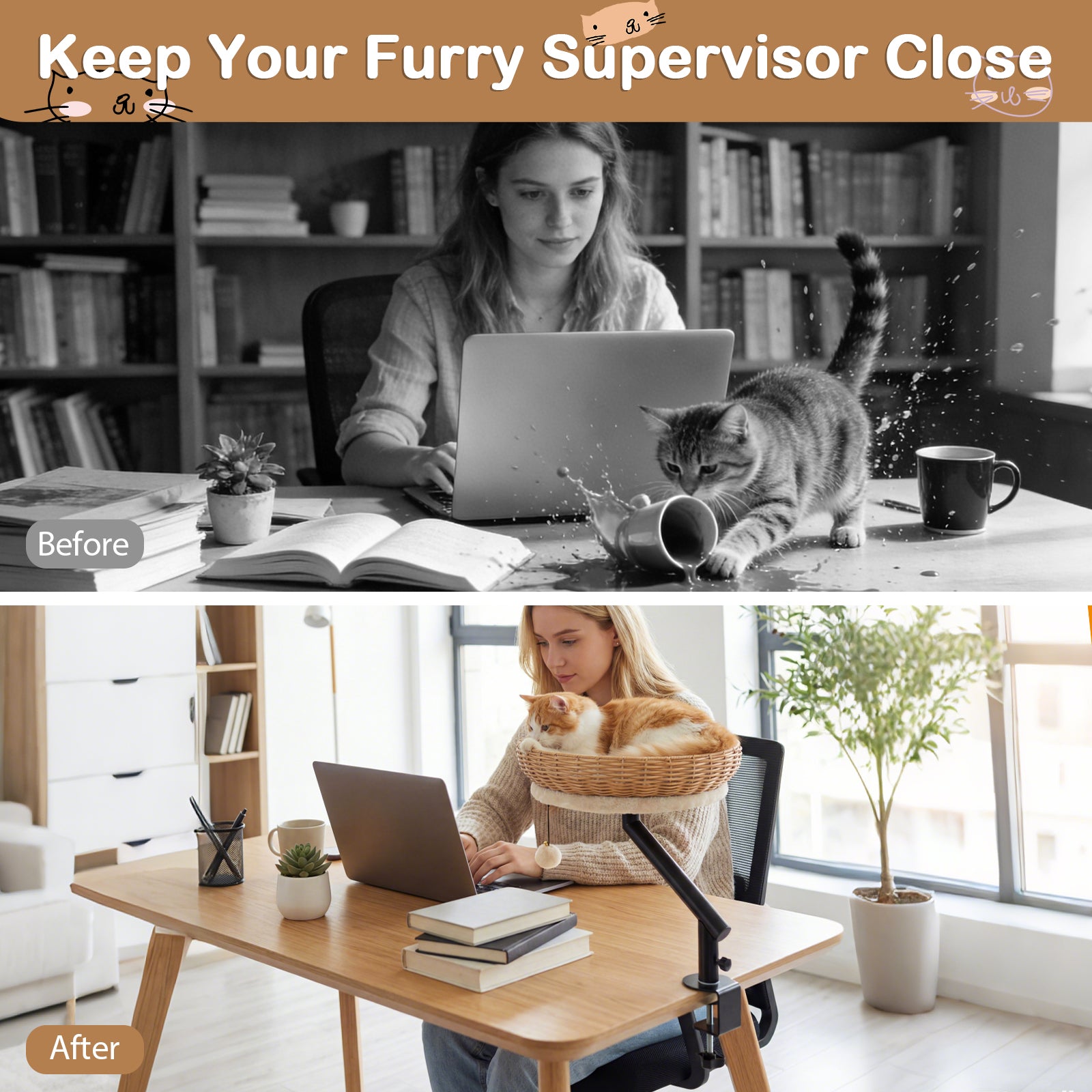 Cat Desk Bed With Removable Padded Cushion, Natural Cat Houses at Gallery Canada