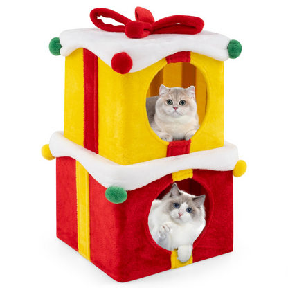 Cat Furniture Set with 58 Inch Tall Cat Tree Tower and 2 Gift Box Shaped Cute Christmas Cat House Cat Supplies at Gallery Canada