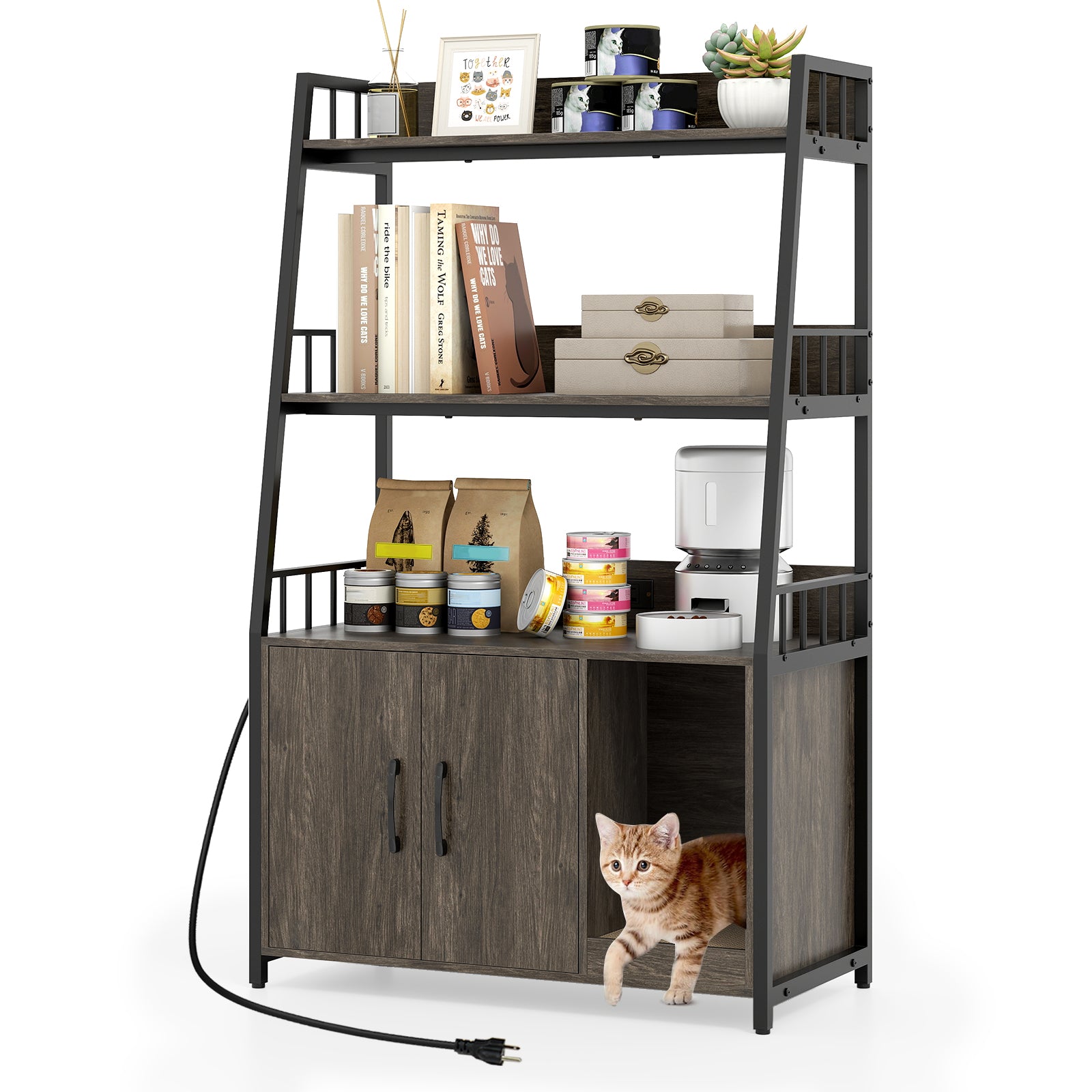Cat Litter Box Enclosure, Storage Shelves, Scratching Pad, Gray Cat Houses at Gallery Canada