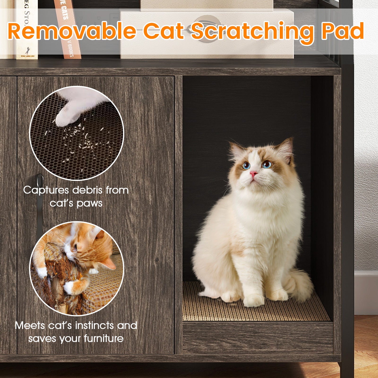Cat Litter Box Enclosure, Storage Shelves, Scratching Pad, Gray Cat Houses at Gallery Canada