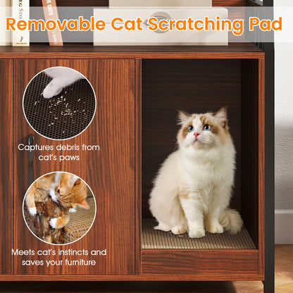 Cat Litter Box Enclosure, Walnut, With Storage Shelves And Scratching Pad Cat Houses at Gallery Canada